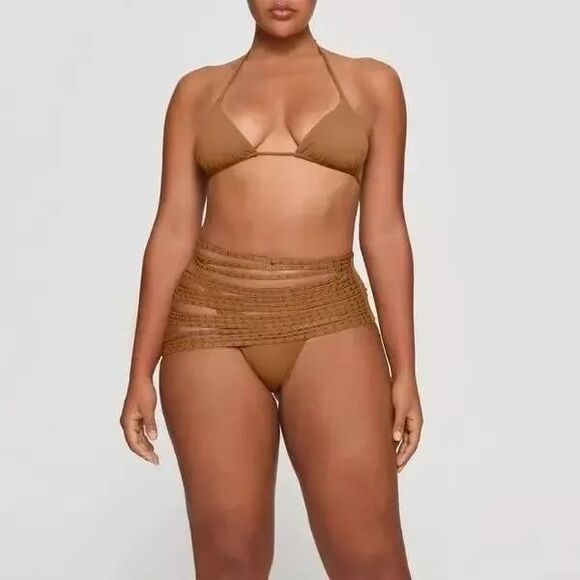 Skims Swim Rhinestone Strappy Skirt Size XXS Almond - Picture 1 of 6